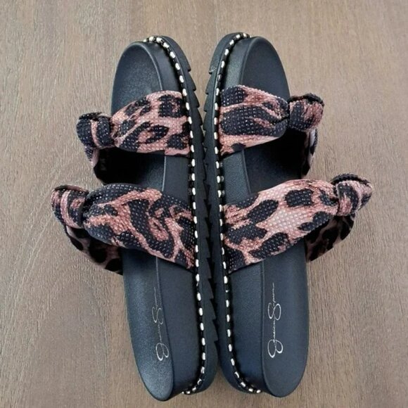 Jessica Simpson Caralyna Leopard Rhinestone Knotted Chunky Sandals - Size: 8 - Picture 6 of 9